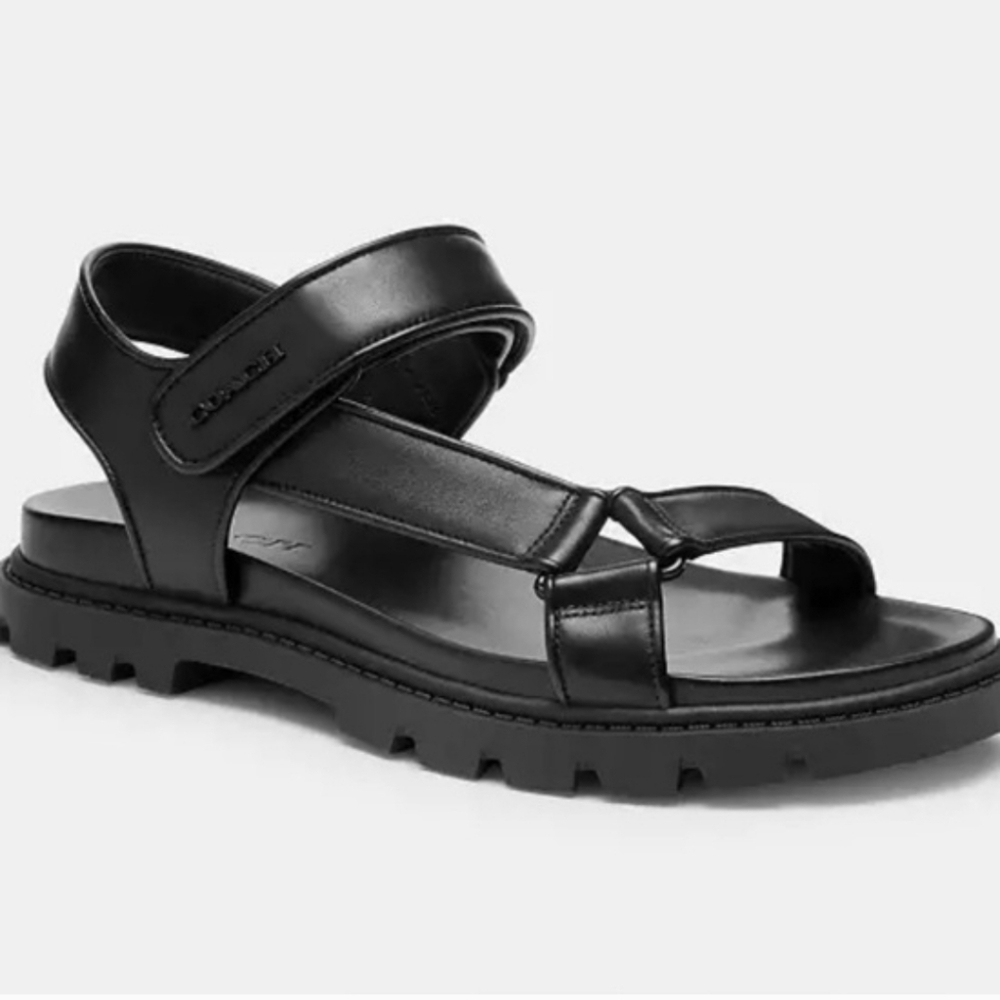 Coach Black Leather Men's Platform Sandals with Lug Sole